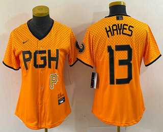 Womens Pittsburgh Pirates #13 KeBryan Hayes Yellow 2023 City Connect Stitched Jersey1->mlb womens jerseys->MLB Jersey